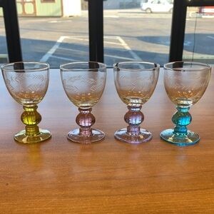 Mini Colorful Bubble Stem Glass Goblet with Etchings Set